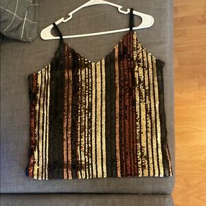 INC International Concepts Sequin Striped Camisole - Black, Gold, Brown